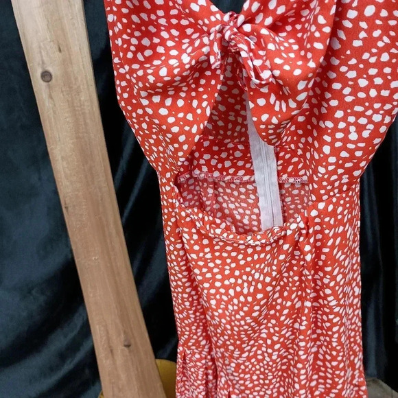 Summer dress spaghetti scrapped orange polka dot and open back - Picture 8 of 9